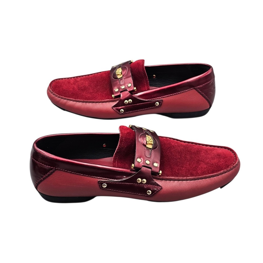 Versace Mens Size 40/ 7 US EUC Medusa Medallion Burgundy Suede & Leather Loafers - Picture 6 of 8
